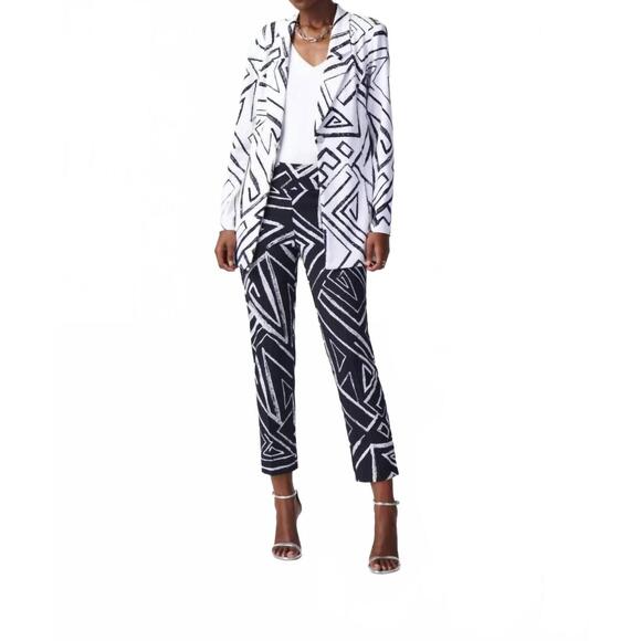 NEW JOSEPH RIBKOFF abstract print cropped trousers in navy/wht